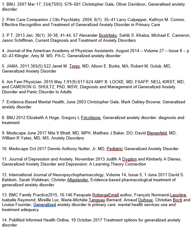 Anxiety disorder and gad brochure medical references