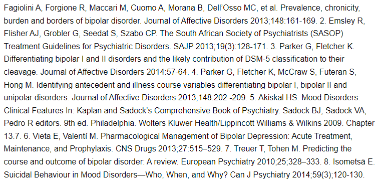 Bipolar Disorder (BD) Medical References